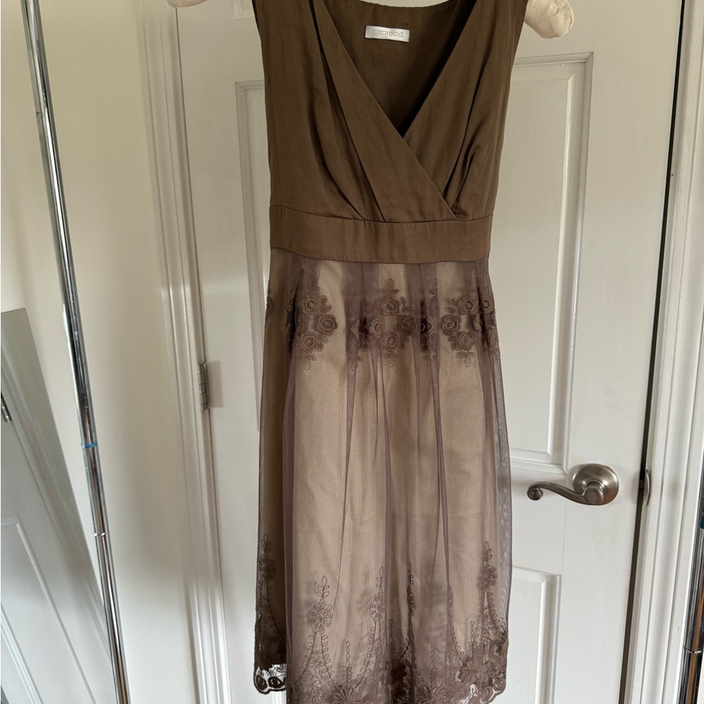 Promod Brown Embroidered Midi Dress